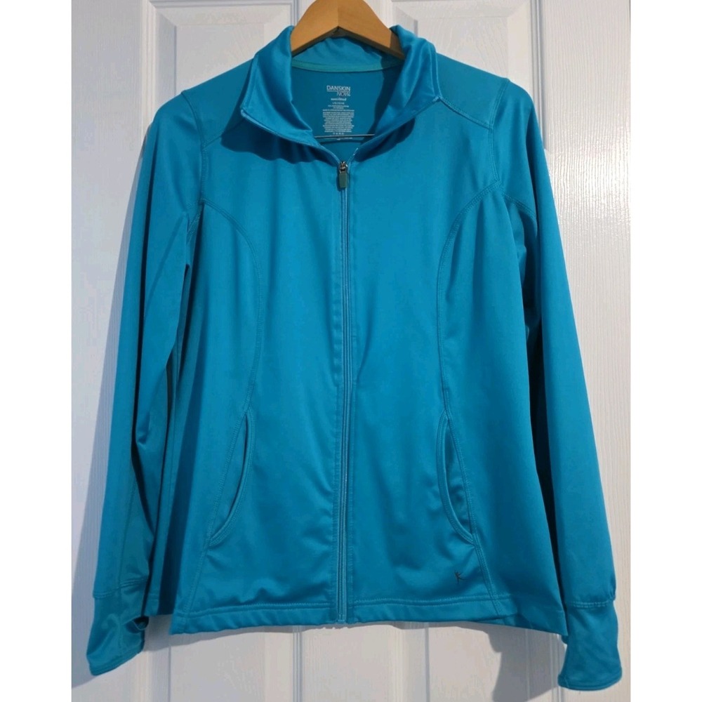 Danskin Now Womens Semi-Fitted Dri More Full Zip Jacket Green White Sz L (12-14)